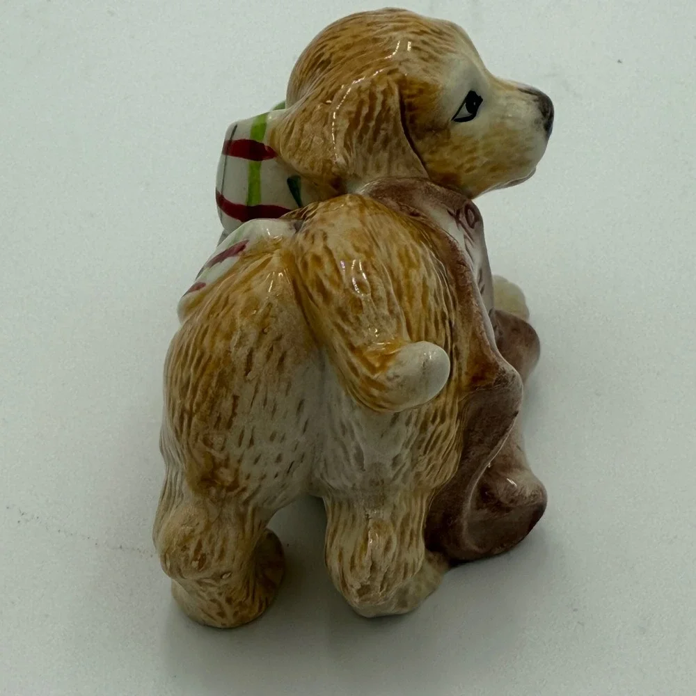 Fitz and Floyd Dear‎ Santa Puppy Dog Figurines Set of 3 Christmas Holiday Decor